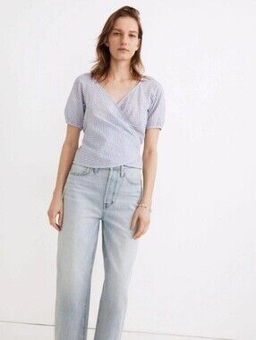 Madewell Gingham Seersucker Wrap Crop Top Blue White Size XS